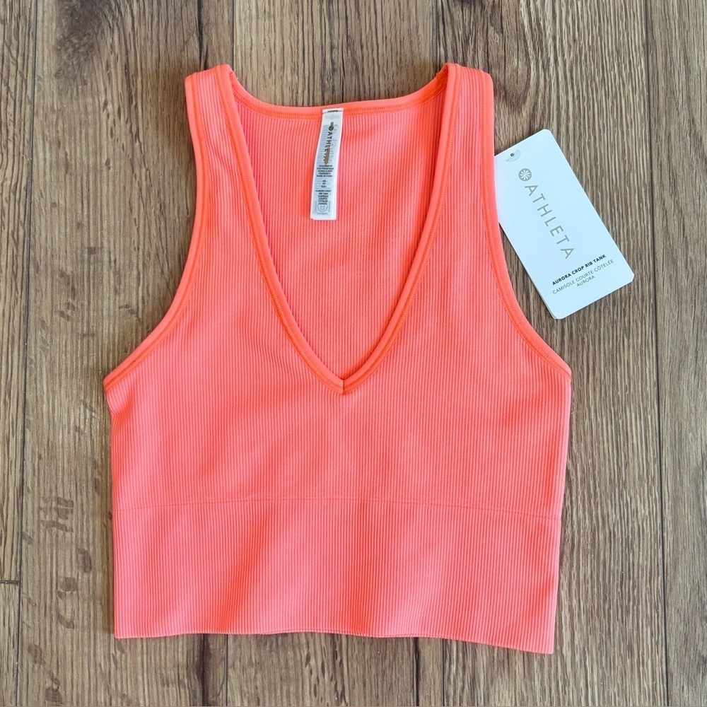 NWT Athleta Aurora Crop Rib Tank Top Size XS In Coral Orange